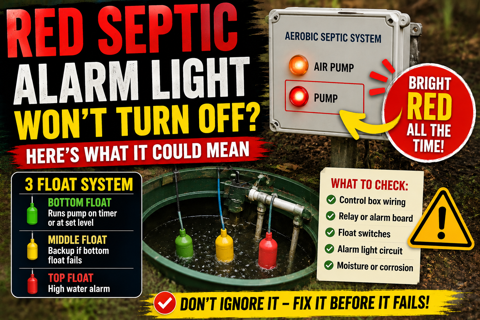 Red Septic Alarm Light Won’t Turn Off?